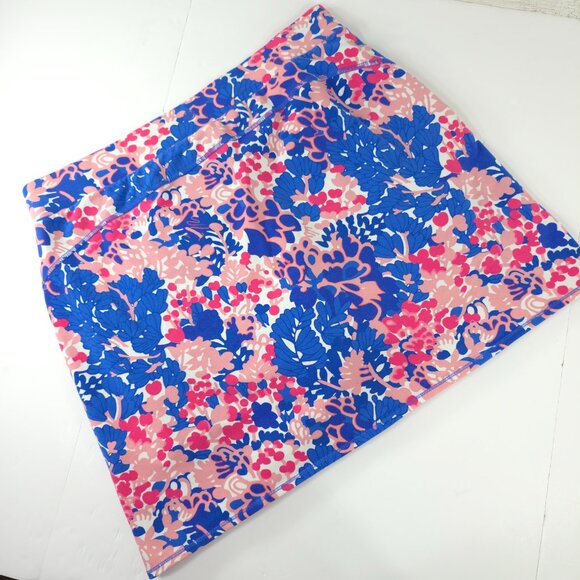 T BY TALBOTS MULTICOLOR FLORAL SKORT WOMEN`S SIZE LARGE ZIP POCKETS COTTON BLEND - Picture 2 of 16